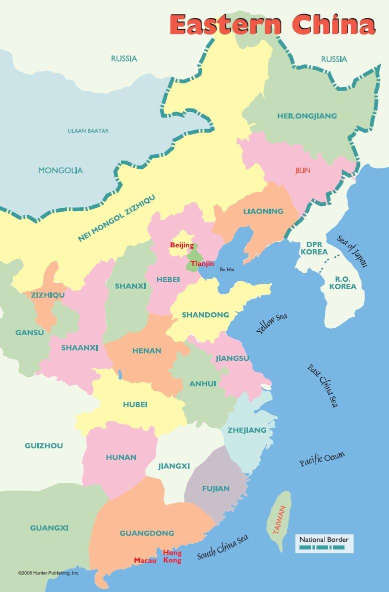 แผนที่ของทางตะวันออกประเทศจีน