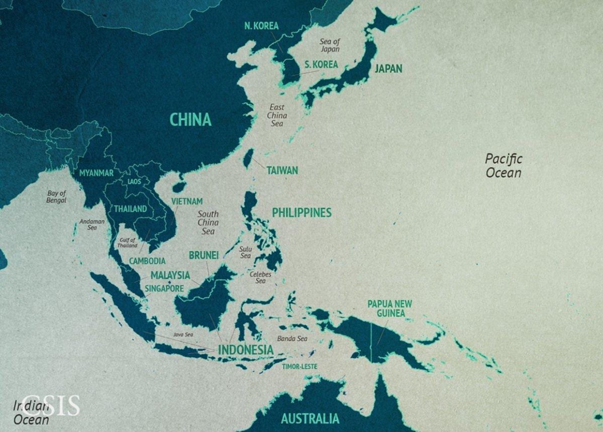 แผนที่ทางใต้ประเทศจีนทะเลเขตพื้นที่