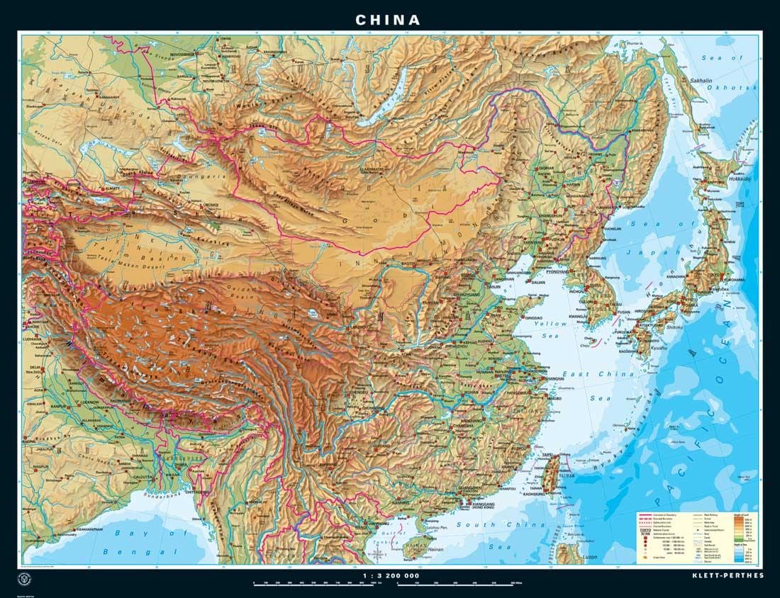 topographic แผนที่เมืองจีน