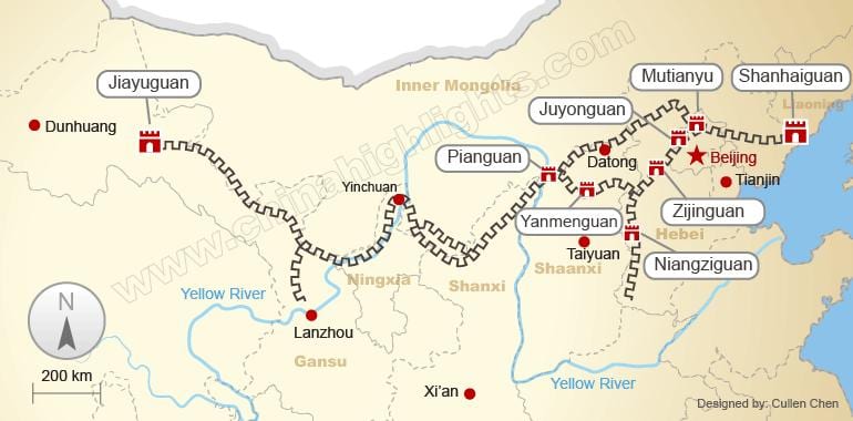 สร้างกำแพงของประเทศจีนในแผนที่