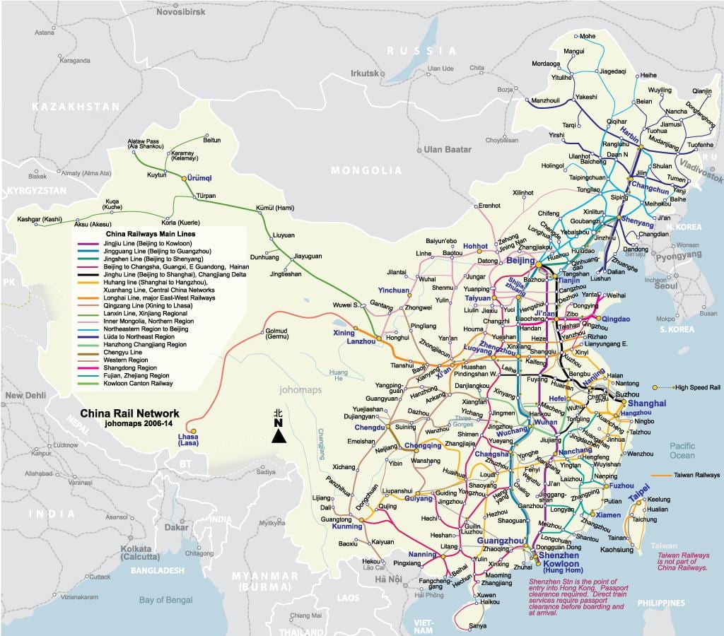 railway แผนที่เมืองจีน