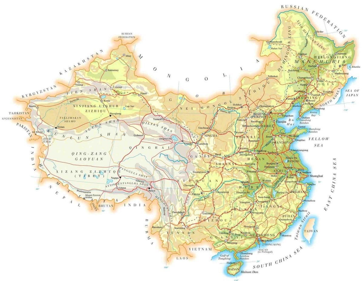 ประเทศจีนแผนที่ topography