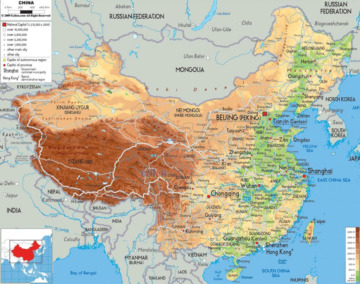 ทางกายภาพบนแผนที่เมืองจีน