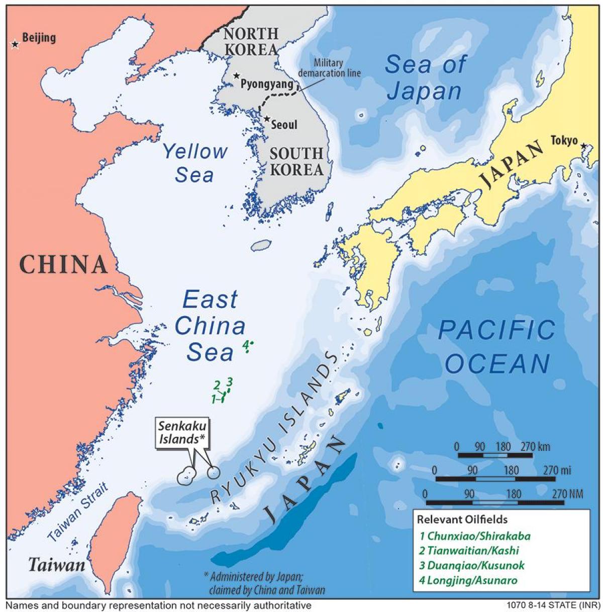 แผนที่ของทางตะวันออกประเทศจีนทะเล
