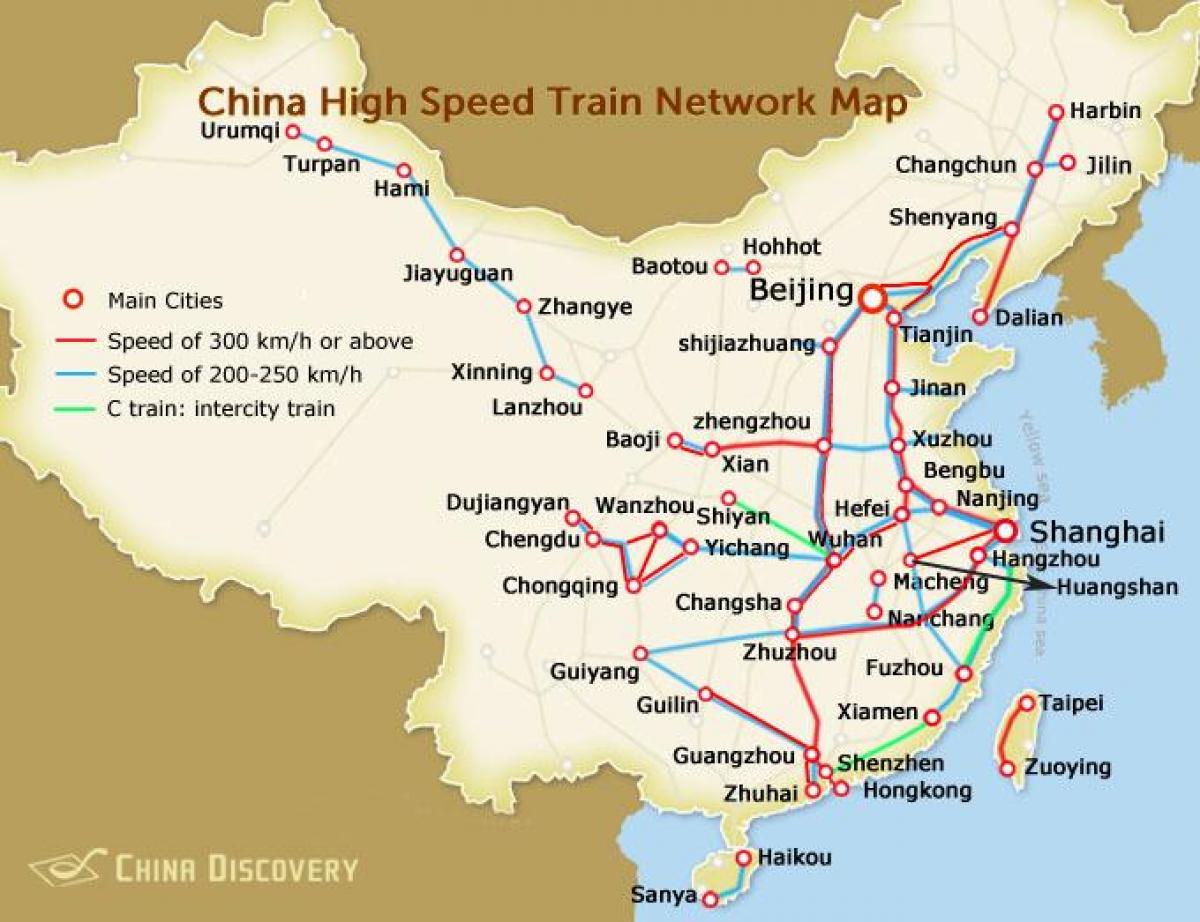ประเทศจีนความเร็วสูง railway แผนที่