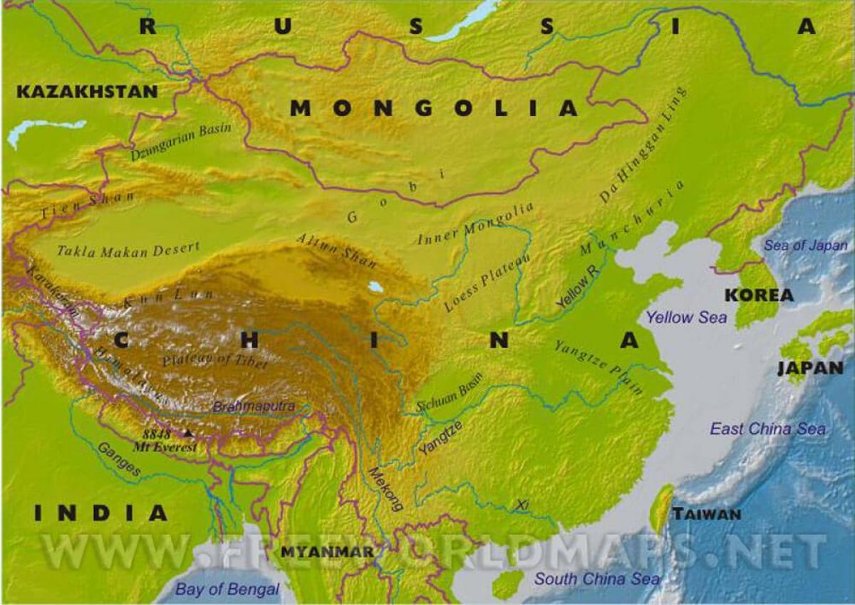 ประเทศจีนแผนที่ทางกายภาพ
