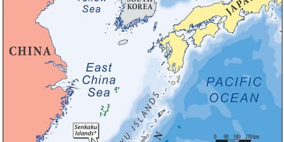 แผนที่ของทางตะวันออกประเทศจีนทะเล