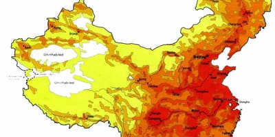 ประชากรความหนาแน่นแผนที่เมืองจีน