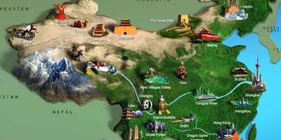 แผนที่ของประเทศจีนนักท่องเที่ยวหน่อย attractions