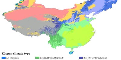 สภาพอากาศบนแผนที่ของประเทศจีน