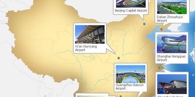 แผนที่ของประเทศจีนทีเลยสนามบิน