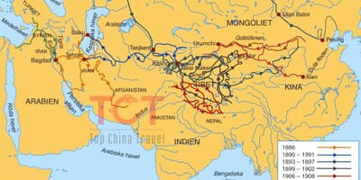 แผนที่ของผ้าไหมถนนในประเทศจีนโบราณ